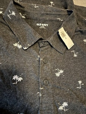 Old Navy XLT Relaxed Fit Palm Tree Polo Shirt NWT Dark Heathered Short Sleeve