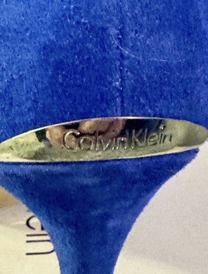 Calvin Klein Gayle Pointy Toe Pumps Blue Suede Stiletto Heels Size 7.5 w/ Box