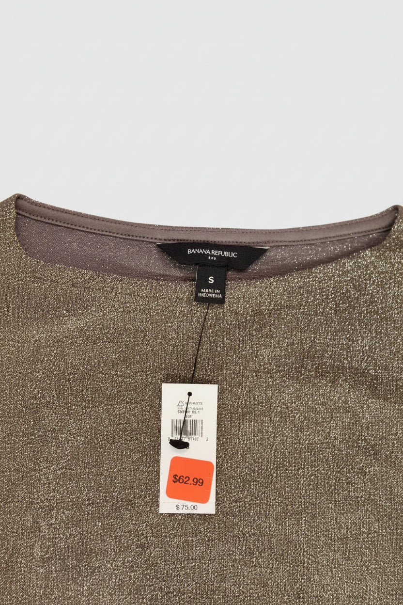 Banana Republic Sparkle Boatneck Top Metallic Silver Black Small