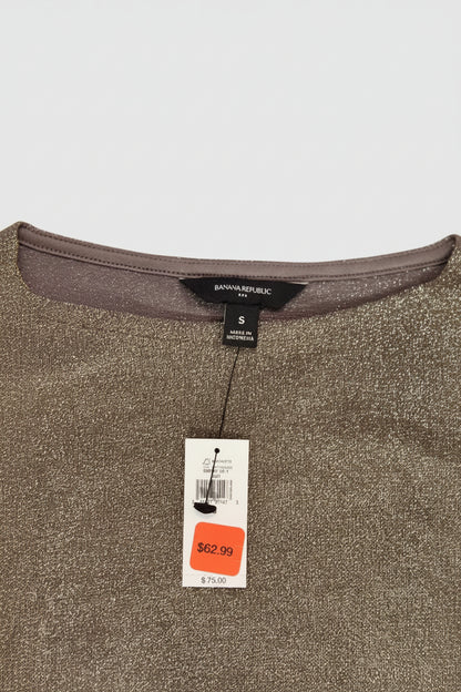 Banana Republic Sparkle Boatneck Top Metallic Silver Black Small