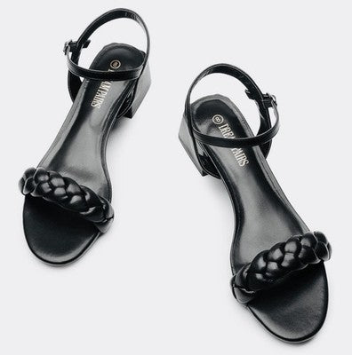 Dream Pairs Sandalias de tacón bajo trenzado para mujer, negras, talla 10, tacón de bloque con punta abierta