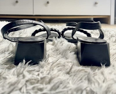 Dream Pairs Sandalias de tacón bajo trenzado para mujer, negras, talla 10, tacón de bloque con punta abierta