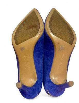 Calvin Klein Gayle Pointy Toe Pumps Blue Suede Stiletto Heels Size 7.5 w/ Box