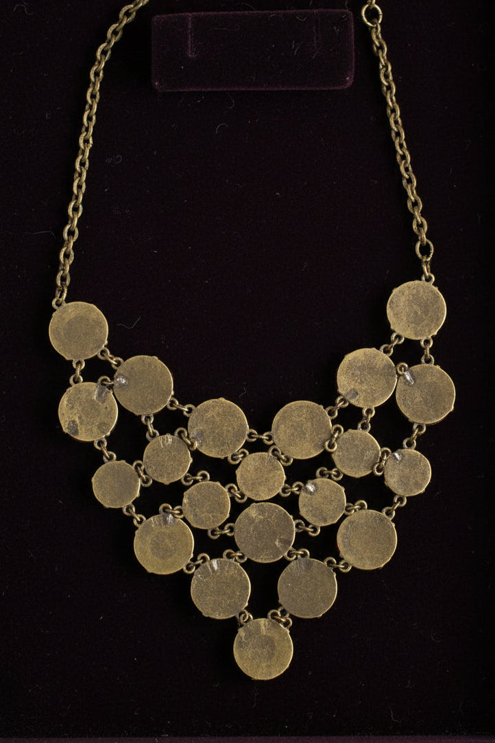❤️ Collar babero vintage de malla GV9 con cabujón de lucita roja brillante de 16”