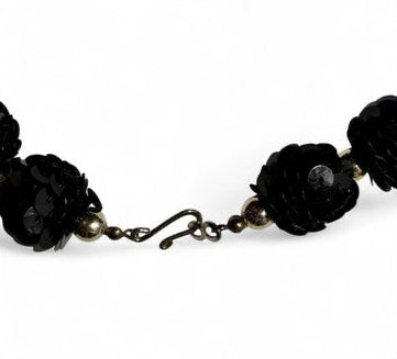 Vintage Mid Century Black Sequin Bubble Bead Choker Necklace Hollywood Regency Glam