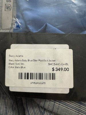 Traje de chaqueta y pantalón Glen Plaid azul bebé Stacy Adams Talla 56L