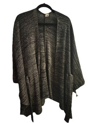 Glitter Wrap Black with Silver Metallic Sparkle Poncho With Belt One Size