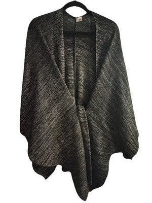 Glitter Wrap Black with Silver Metallic Sparkle Poncho With Belt One Size