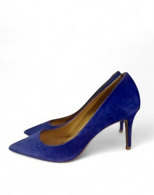 Calvin Klein Gayle Pointy Toe Pumps Blue Suede Stiletto Heels Size 7.5 w/ Box