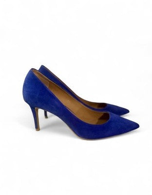 Calvin Klein Gayle Pointy Toe Pumps Blue Suede Stiletto Heels Size 7.5 w/ Box
