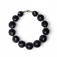 Vintage Mid Century Black Sequin Bubble Bead Choker Necklace Hollywood Regency Glam