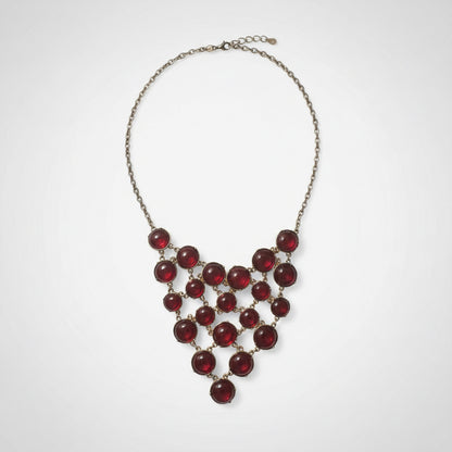 ❤️ Collar babero vintage de malla GV9 con cabujón de lucita roja brillante de 16”