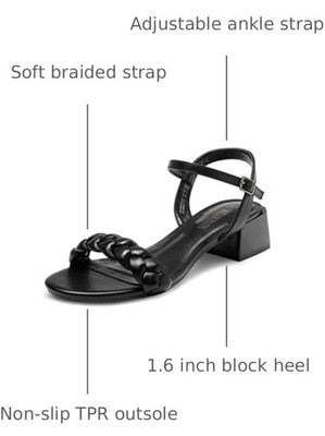 Dream Pairs Sandalias de tacón bajo trenzado para mujer, negras, talla 10, tacón de bloque con punta abierta