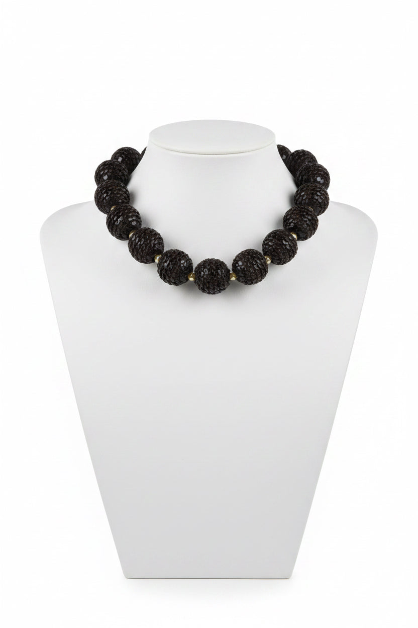 Vintage Mid Century Black Sequin Bubble Bead Choker Necklace Hollywood Regency Glam