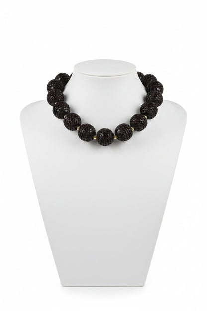 Vintage Mid Century Black Sequin Bubble Bead Choker Necklace Hollywood Regency Glam