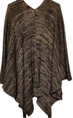 Glitter Wrap Black with Silver Metallic Sparkle Poncho With Belt One Size