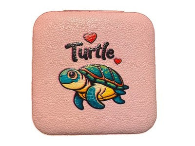 Estuche de viaje para joyas de tortuga marina rosa – Caja organizadora con cremallera de piel sintética – Portátil