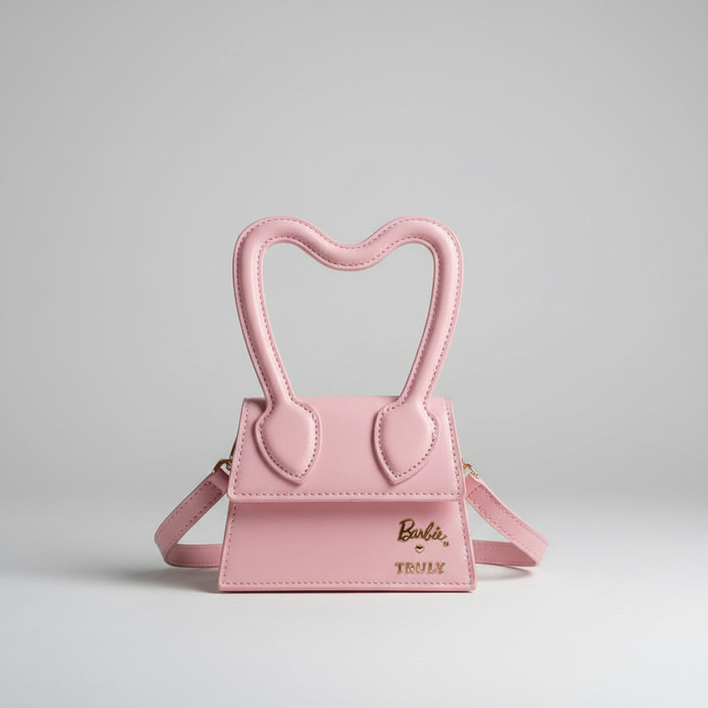 Barbie x Truly Beauty Pink Vegan Leather Heart Handle Crossbody Bag NWOT