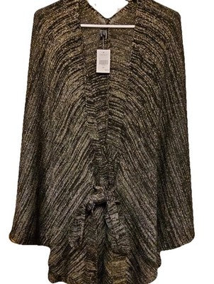 Glitter Wrap Black with Silver Metallic Sparkle Poncho With Belt One Size