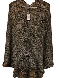 Glitter Wrap Black with Silver Metallic Sparkle Poncho With Belt One Size