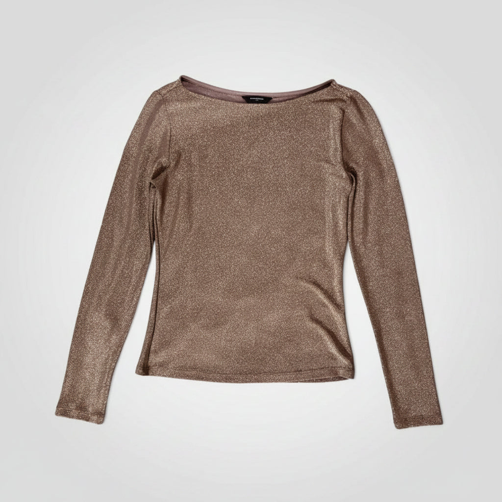 Banana Republic Sparkle Boatneck Top Metallic Silver Black Small