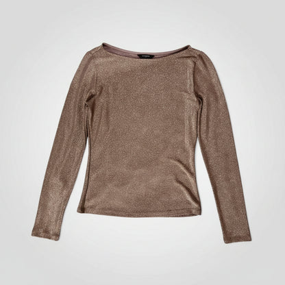 Banana Republic Sparkle Boatneck Top Metallic Silver Black Small