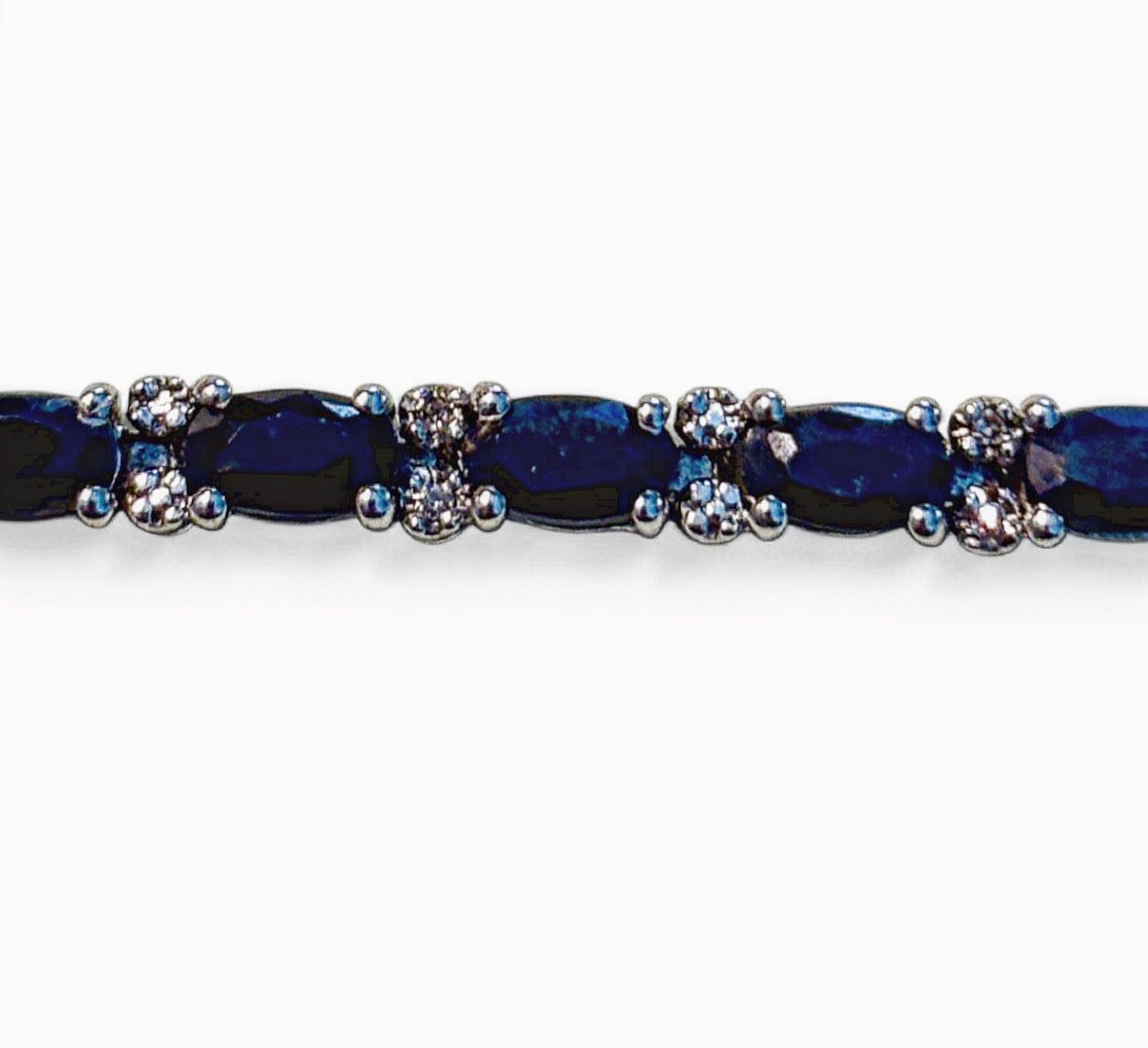 Vintage Natural Sapphire Diamond Oval Tennis Bracelet Silver 925 - 7” Circled M