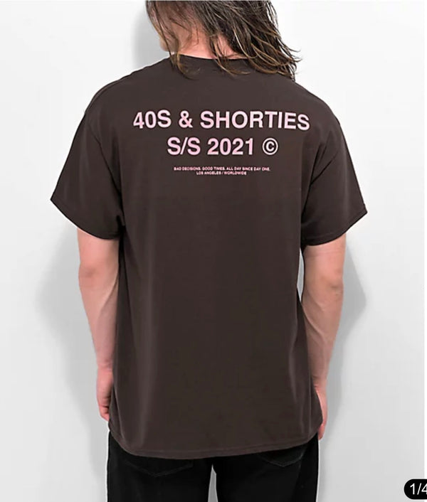 40s & Shorties Brown Logo T-Shirt Pink Script Streetwear XL (46-48)