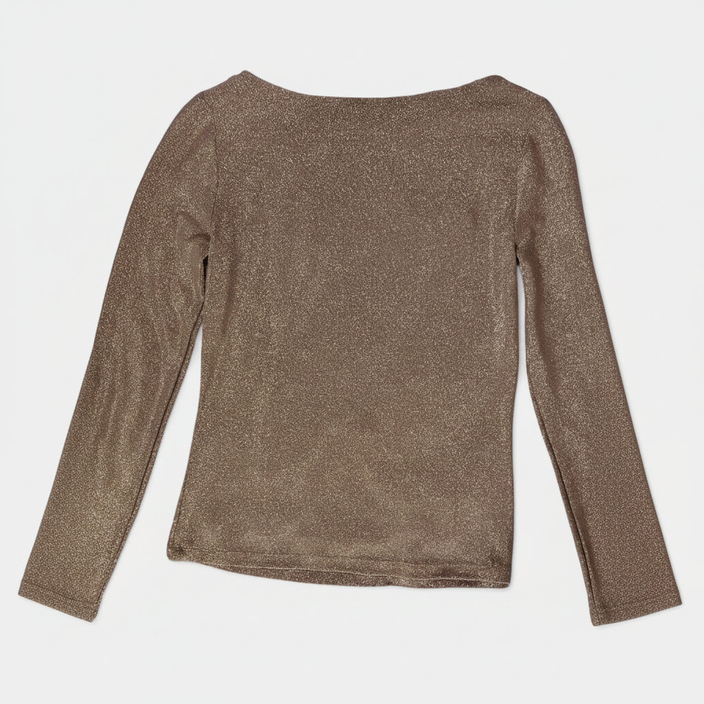 Banana Republic Sparkle Boatneck Top Metallic Silver Black Small