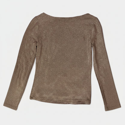 Banana Republic Sparkle Boatneck Top Metallic Silver Black Small