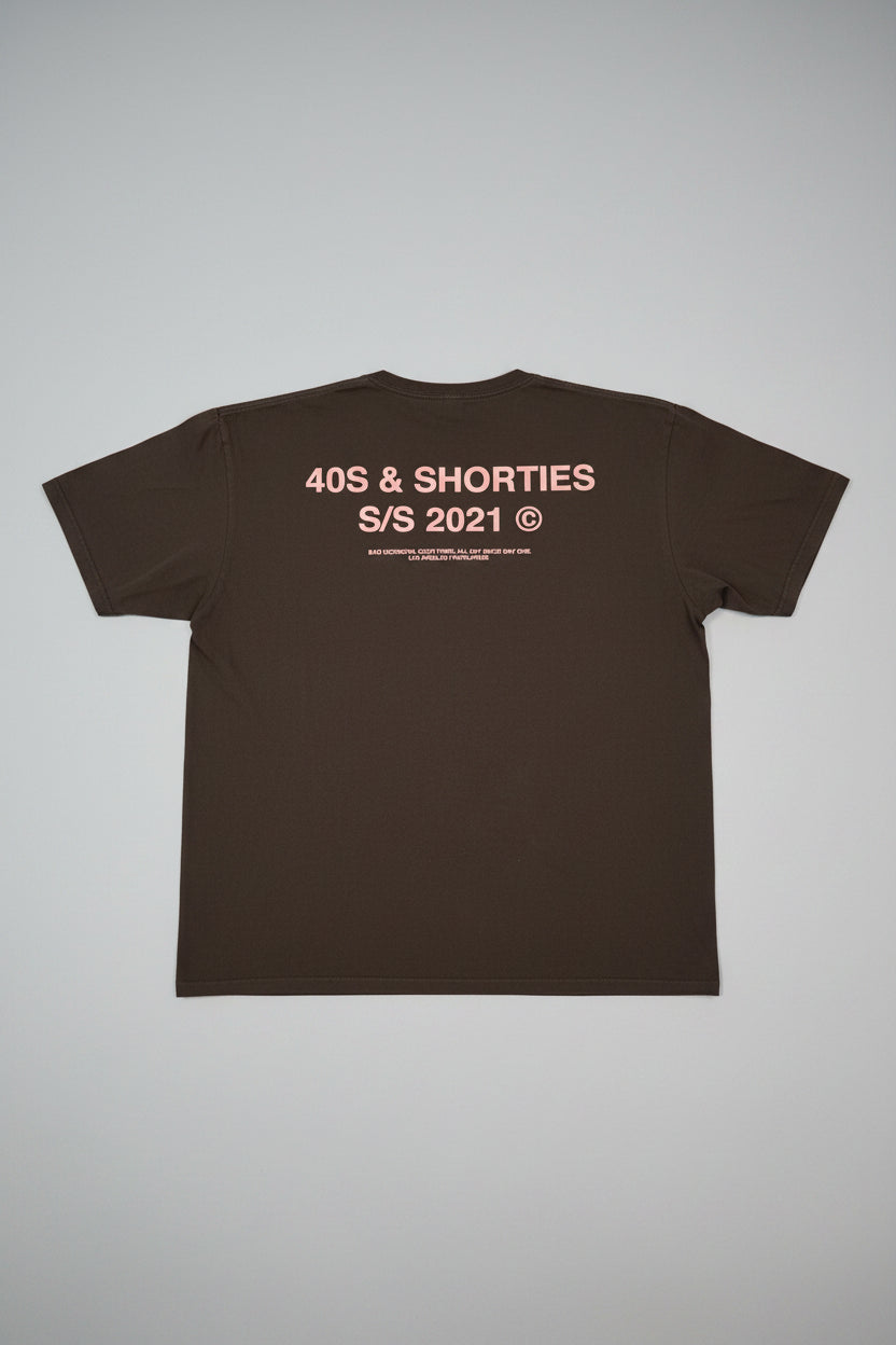 40s & Shorties Brown Logo T-Shirt Pink Script Streetwear XL (46-48)