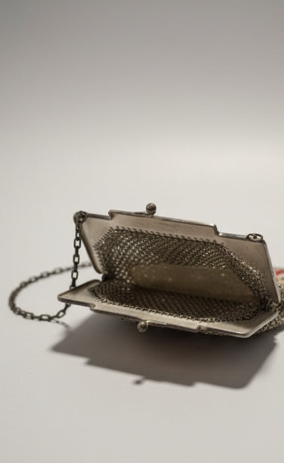 Vintage Art Deco Beaded Victorian Purse – Geometric Chevron Fringe Handbag