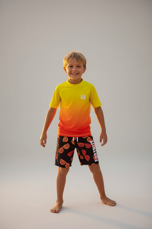 Fortnite Boys Victory Royale Swim Trunks Shorts Black Neon Orange L