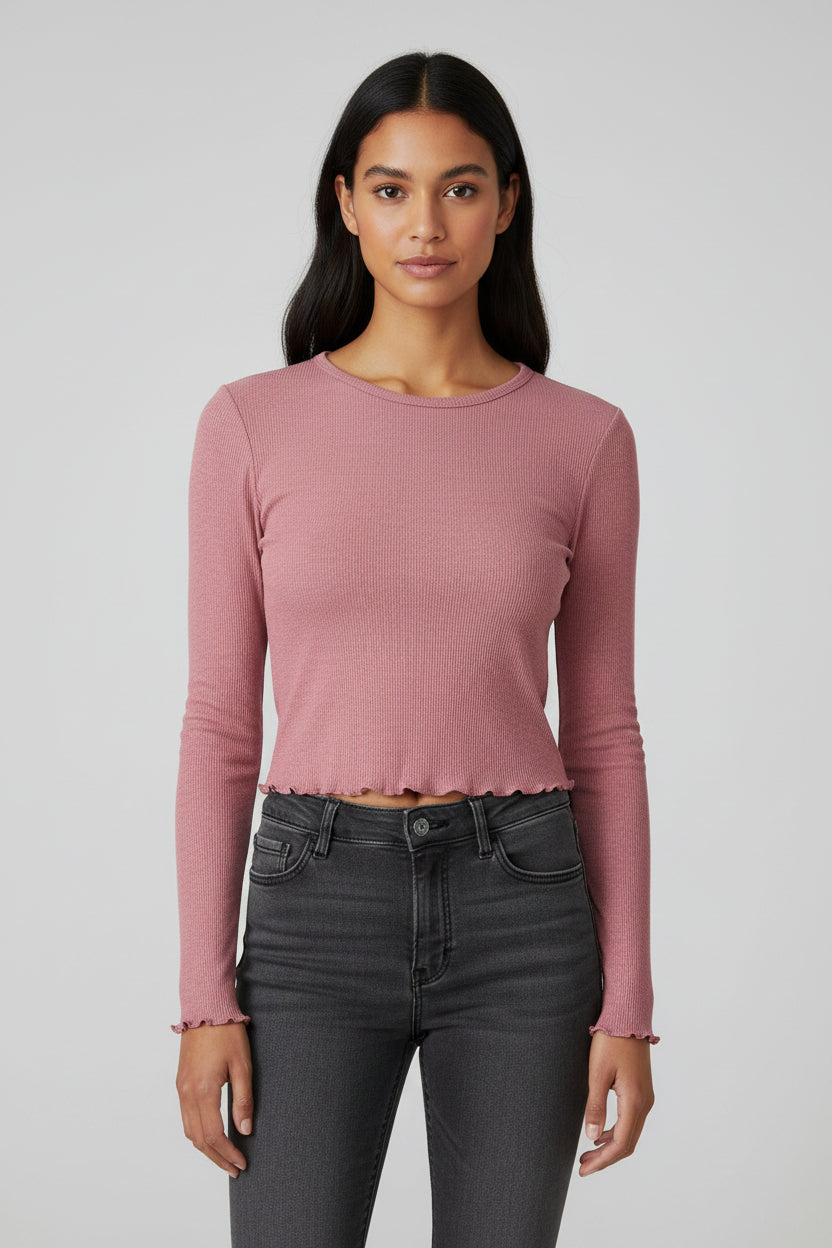 Pink long-sleeve crop top 