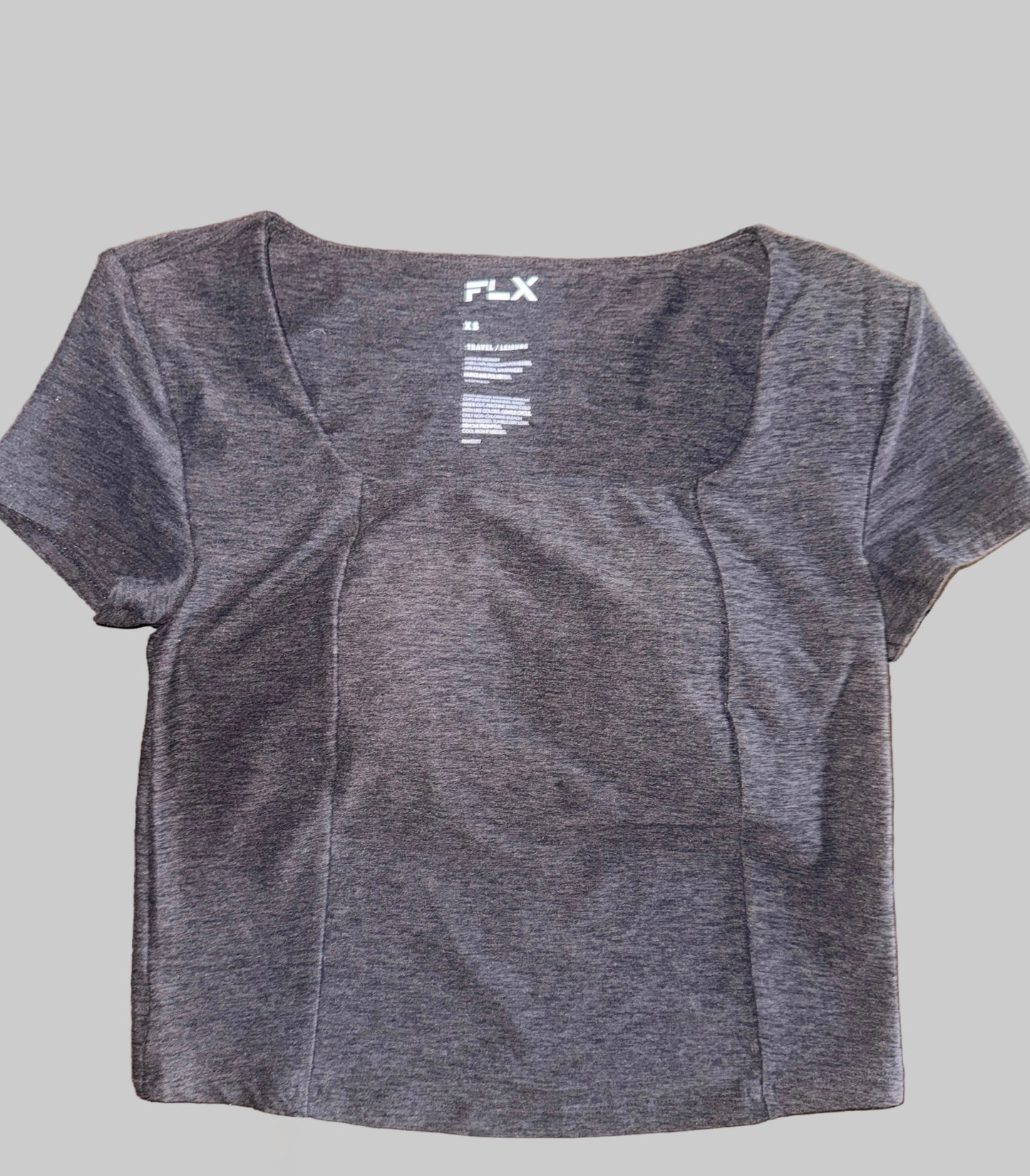 Gray t-shirt with 'FLX' branding on a gray background