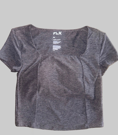Gray t-shirt with 'FLX' branding on a gray background