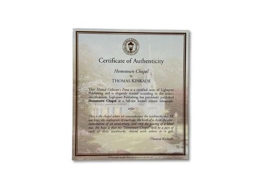 Thomas Kinkade Hometown Chapel Triple matted framed art print 13" x 16" COA 1999