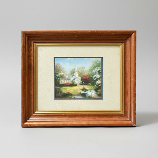 Thomas Kinkade Hometown Chapel Triple matted framed art print 13" x 16" COA 1999
