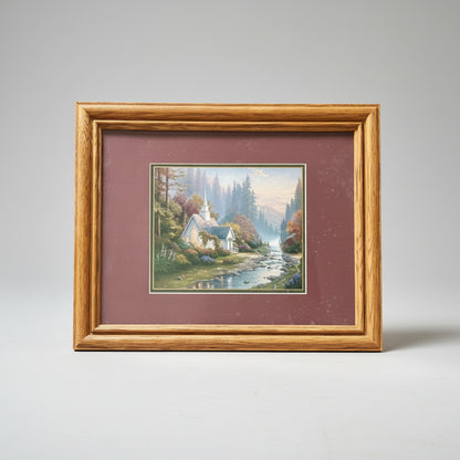Thomas Kinkade "The Forest Chapel" Framed Art Print Matted with 13 x 16 COA 1999