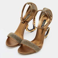 Dolce & Gabbana Gold Glitter DG Heel Sandals Size 9.5 Made in Italy