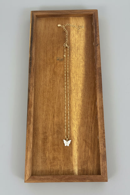 Dainty Gold Butterfly Pendant Necklace White Mother of Pearl Charm 17" Chain