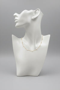 Dainty Gold Pearl Station Necklace 15" Tin Cup Pearl By The Yard Choker Chain
