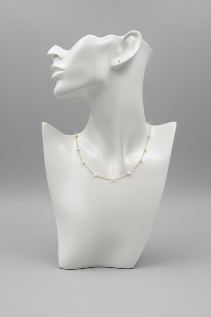 Dainty Gold Pearl Station Necklace 15" Tin Cup Pearl By The Yard Choker Chain