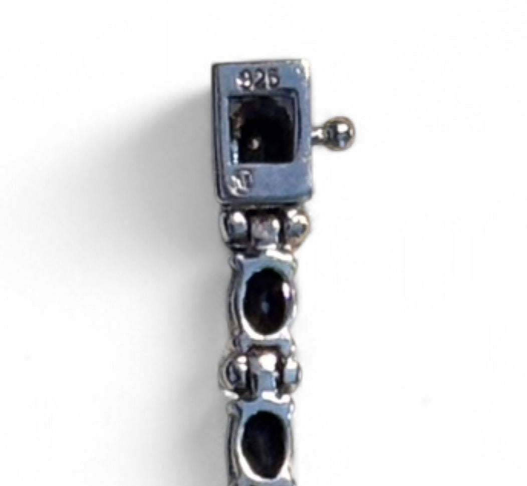 Vintage Natural Sapphire Diamond Oval Tennis Bracelet Silver 925 - 7” Circled M