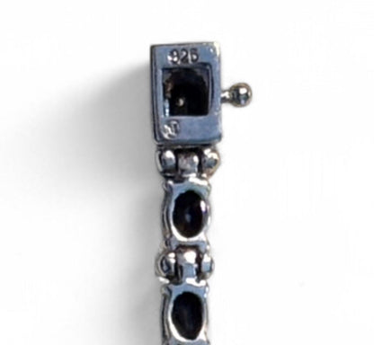 Vintage Natural Sapphire Diamond Oval Tennis Bracelet Silver 925 - 7” Circled M