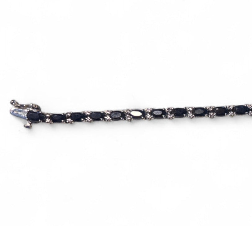 Vintage Natural Sapphire Diamond Oval Tennis Bracelet Silver 925 - 7” Circled M