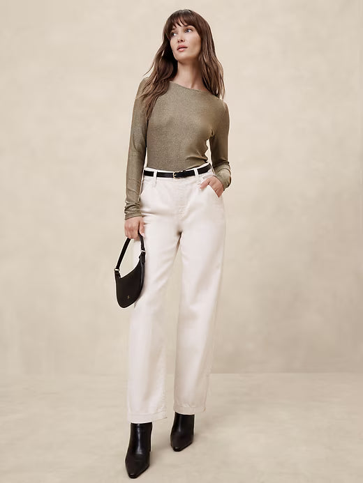 Banana Republic Sparkle Boatneck Top Metallic Silver Black Small