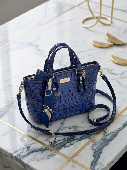 Brahmin Mini Asher Satchel Blue Croc Embossed Handbag