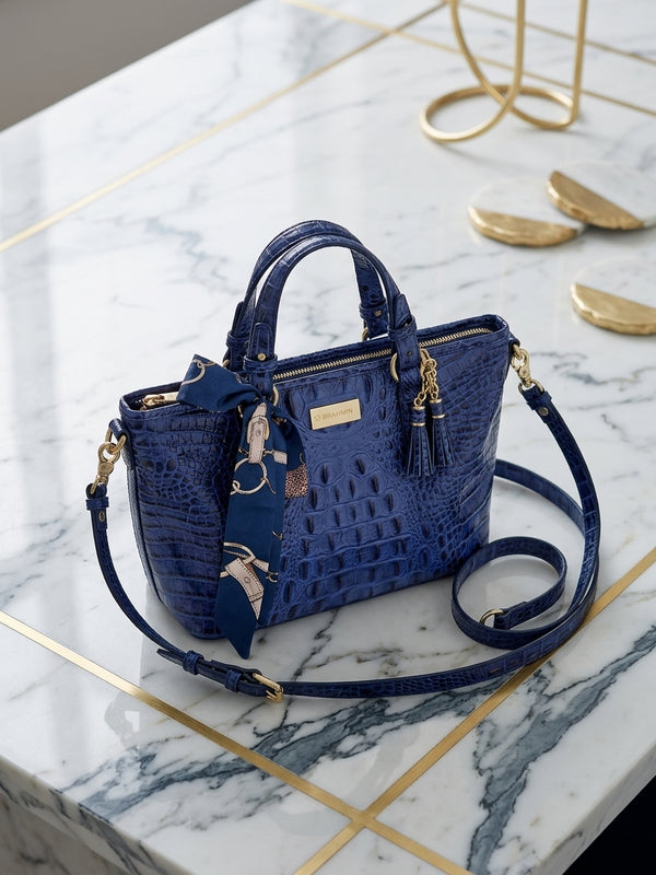 Brahmin Mini Asher Satchel Blue Croc Embossed Handbag