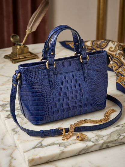 Brahmin Mini Asher Satchel Blue Croc Embossed Handbag